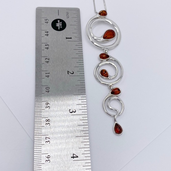 Amber Sterling Silver 925 Pendant Necklace - Picture 11 of 14